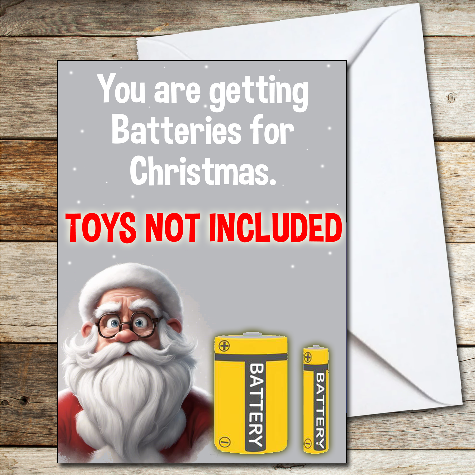 Funny Christmas Card for Grandkids Children A5 Batteries for Xmas