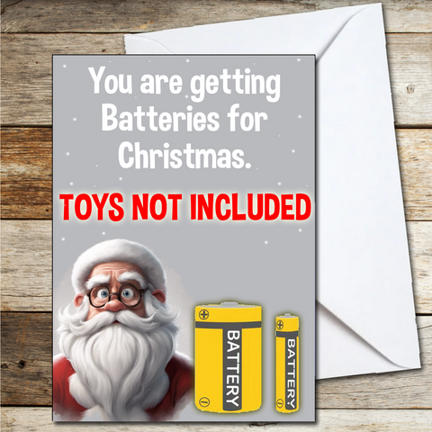 Funny Christmas Card for Grandkids Children A5 Batteries for Xmas