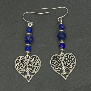 Lapis Lazuli Beads Tree of Life Dangle Earrings