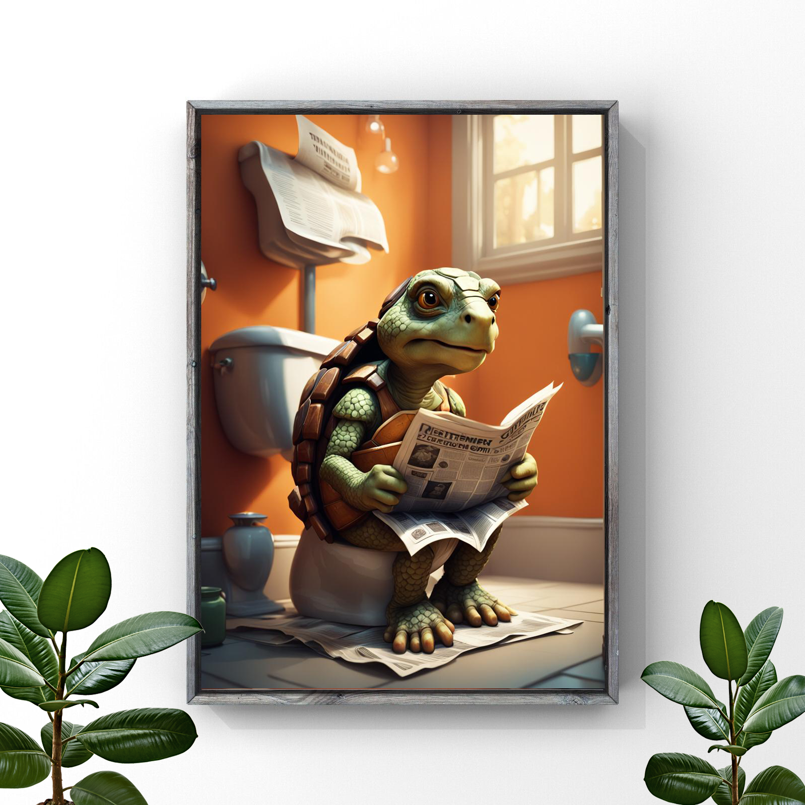 Turtle Lavatory Lounging: Whimsical Wall Art for a Unique Touch Wall Art