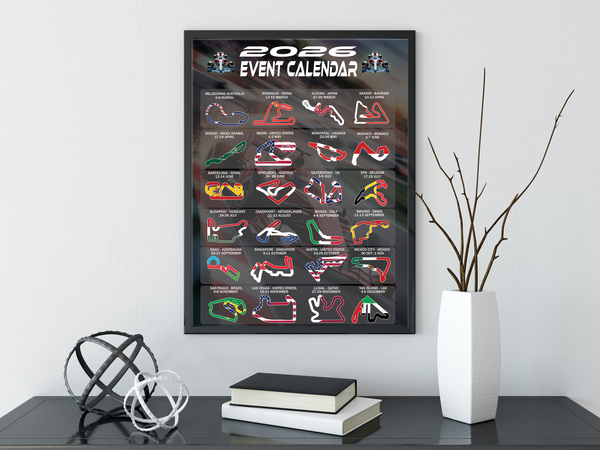 Formula Racing Tracks 2026 Event Calendar Poster Ideal Gift for Motor Racing Fans