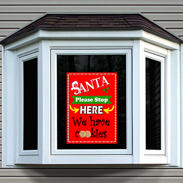 Christmas Stop Here Santa Wall Art Prints Window or Bedroom Print For Grandson Granddaughter