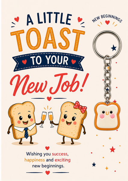 Toast Keyring Gift with Card – A Little Toast To Your New Job, Congratulations Gift, Coworker Leaving Present, Promotion Keychain