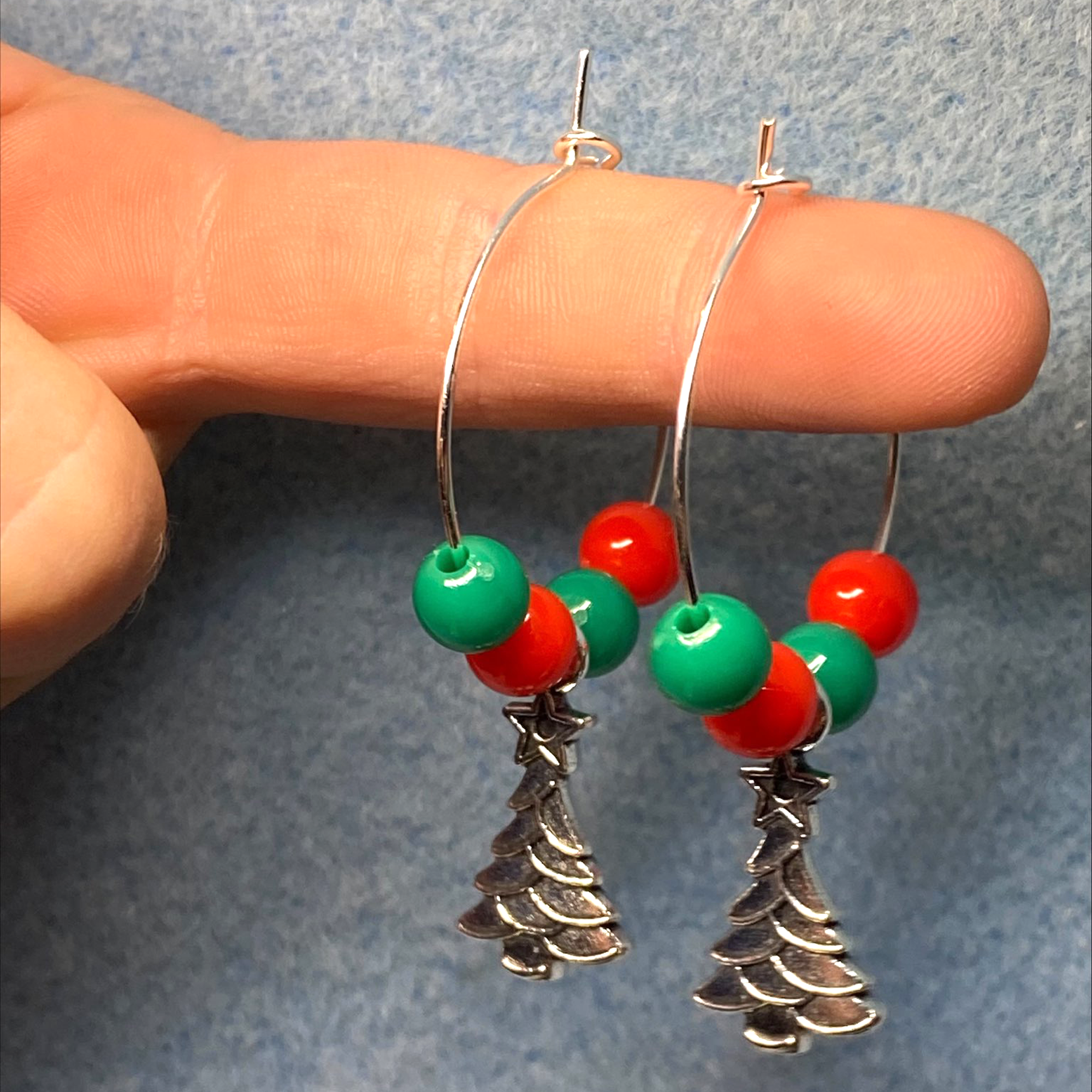 Christmas Tree Hooped Earrings, Stocking Filler, Secret Santa Gift
