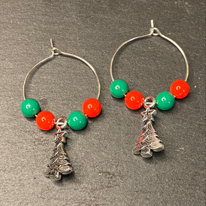 Christmas Tree Hooped Earrings, Stocking Filler, Secret Santa Gift
