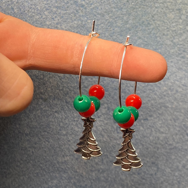 Christmas Tree Hooped Earrings, Stocking Filler, Secret Santa Gift