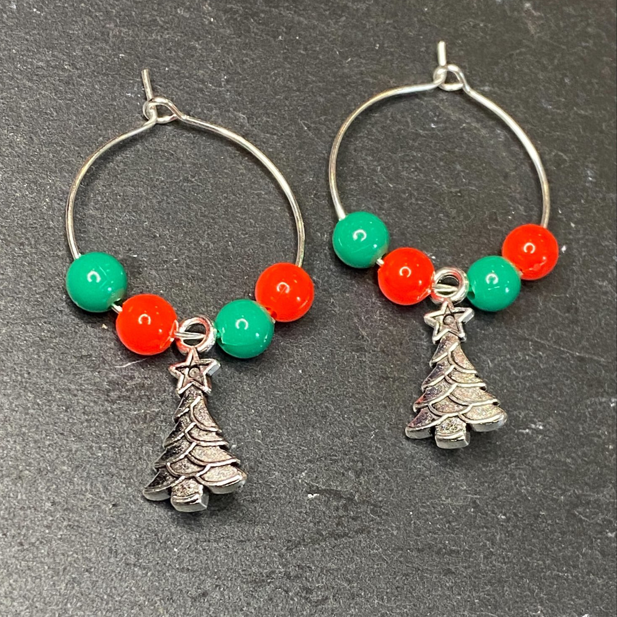 Christmas Tree Hooped Earrings, Stocking Filler, Secret Santa Gift