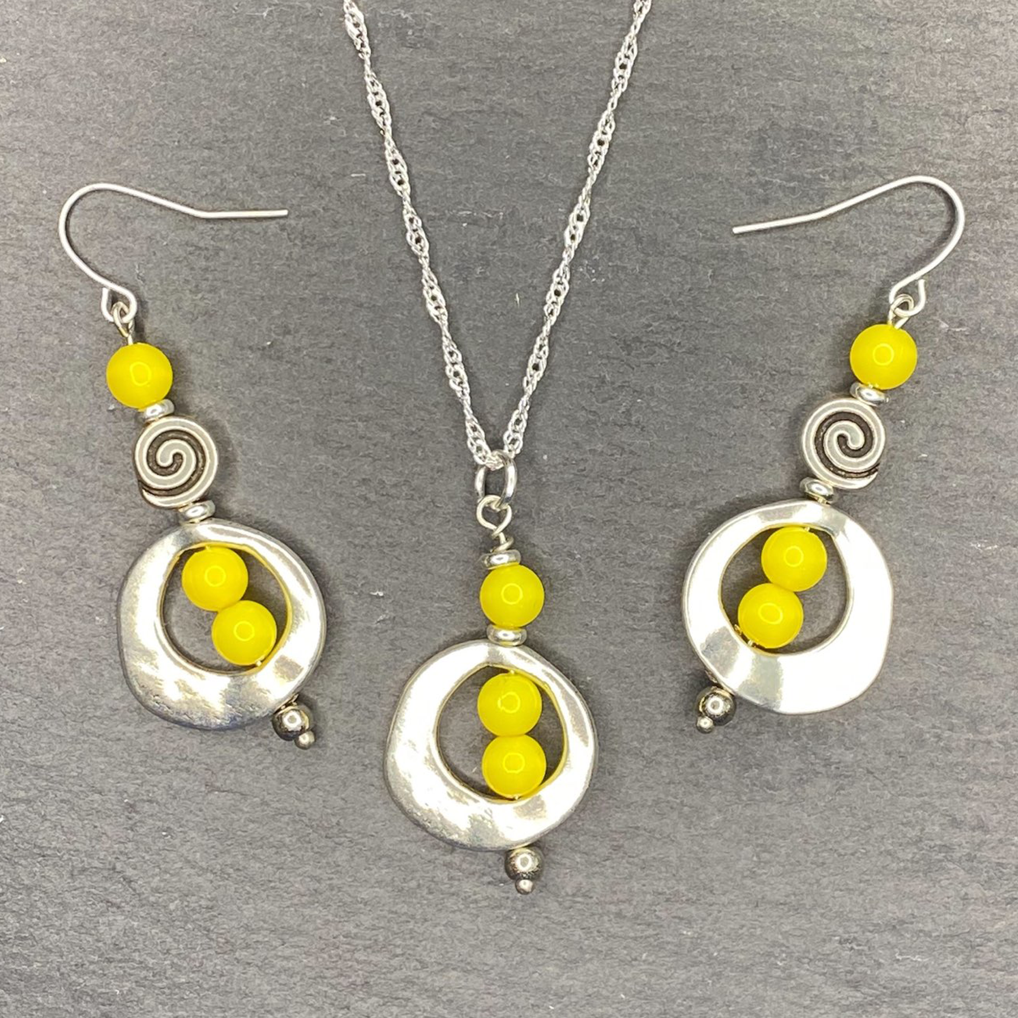 Summer Yellow Swirl Dangle Earrings and or Necklace