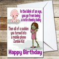 Childrens Birthday Card Daugther, Sister, Granddaughter Funny Zombie