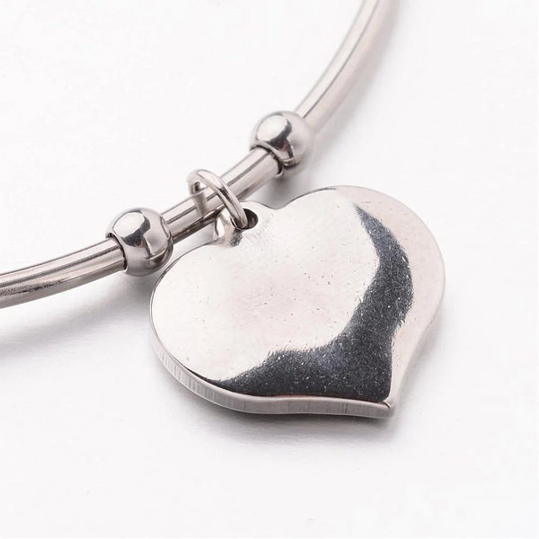 Heart Charm Adjustable Cuff Bangle