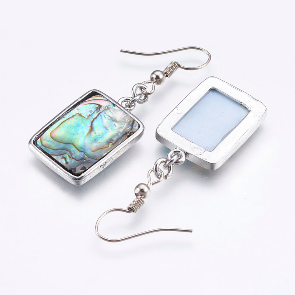 Abalone Paua Shell Square Dangle Earrings