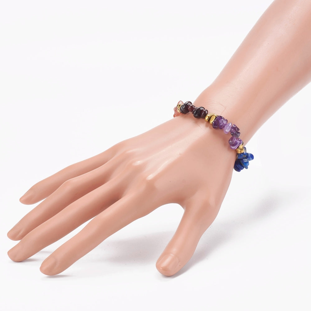 Golden Chips And Crystal Gemstone Bracelet Chakra Natural Stretch Reiki
