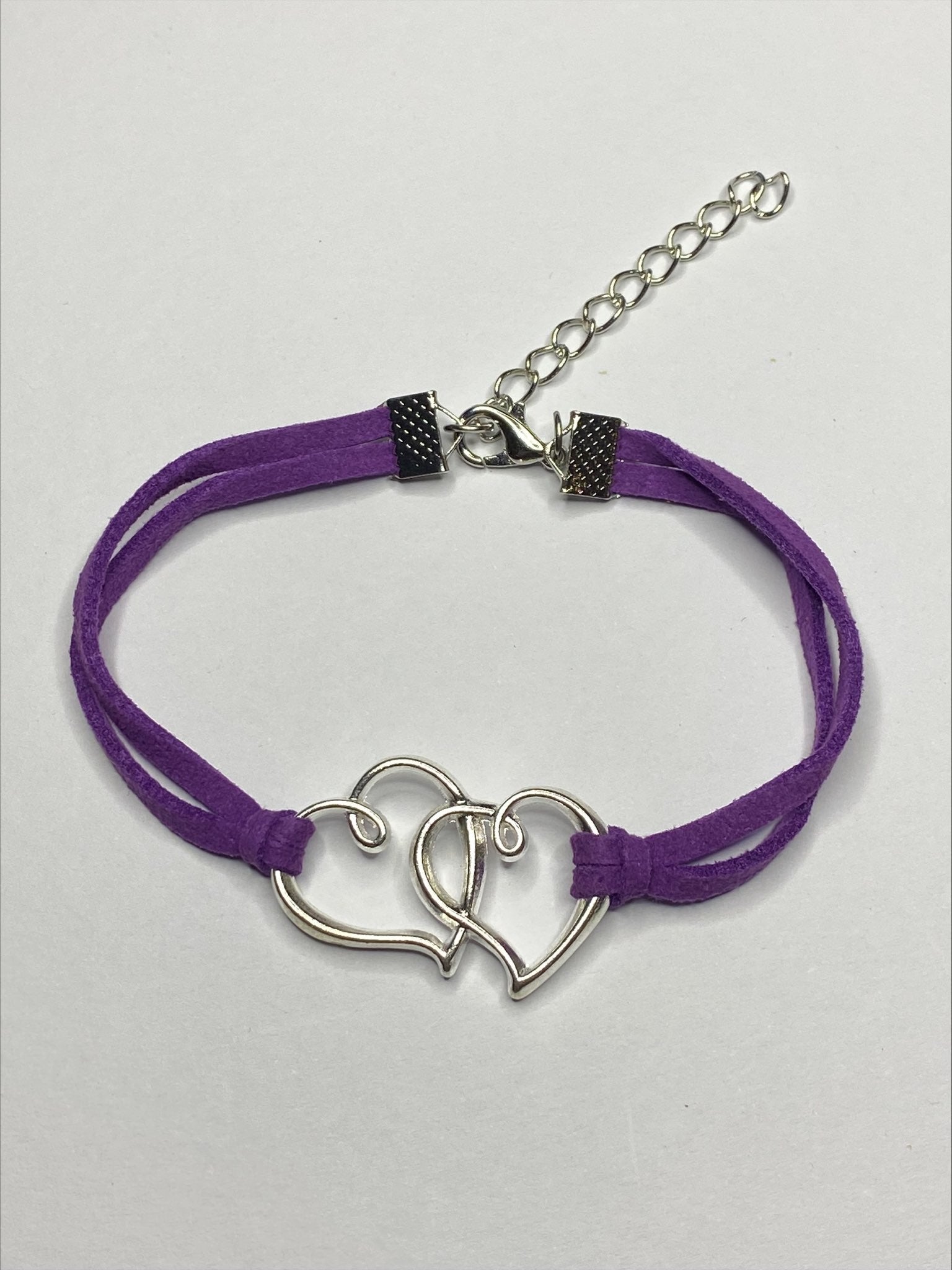 Double Heart Charm Leather Bracelet for Mum, Daughter, Sister Girlfriend