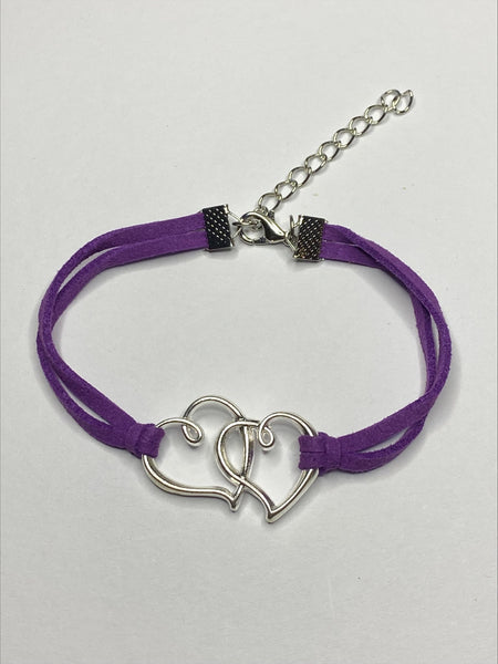 Double Heart Charm Leather Bracelet for Mum, Daughter, Sister Girlfriend