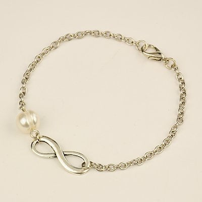 Tibetan Style Infinity Link and Pearl Bracelets