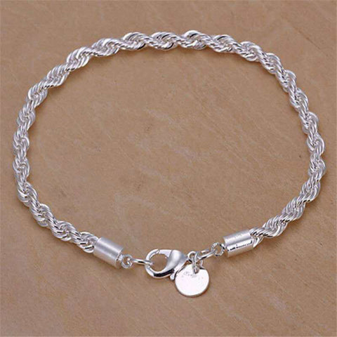 Twisted Rope Silver Plated Bracelet