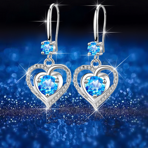 Luxury Double Heart Ocean Dangle Earrings Wife Girlfriend Fiance Gift