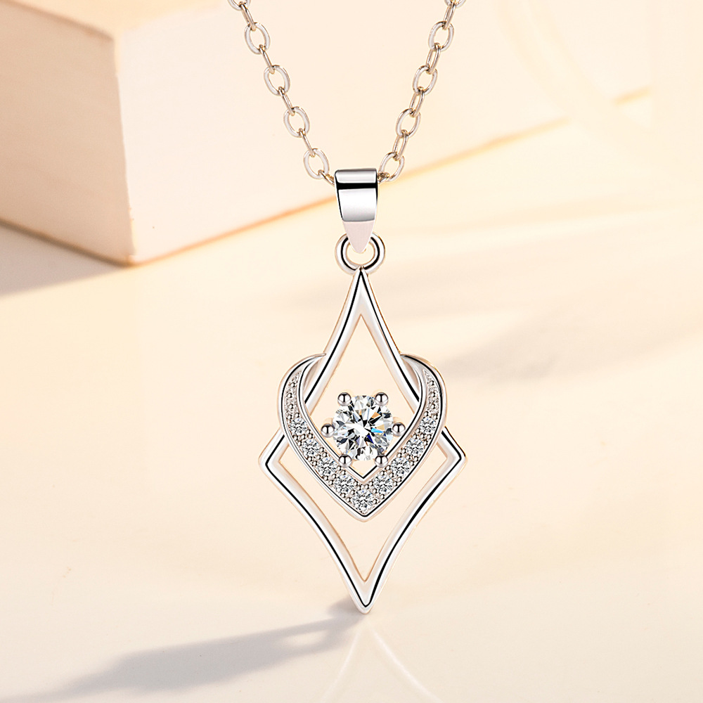 Diamond Shaped Heart Necklace - Valentines or Mothers Day Gift