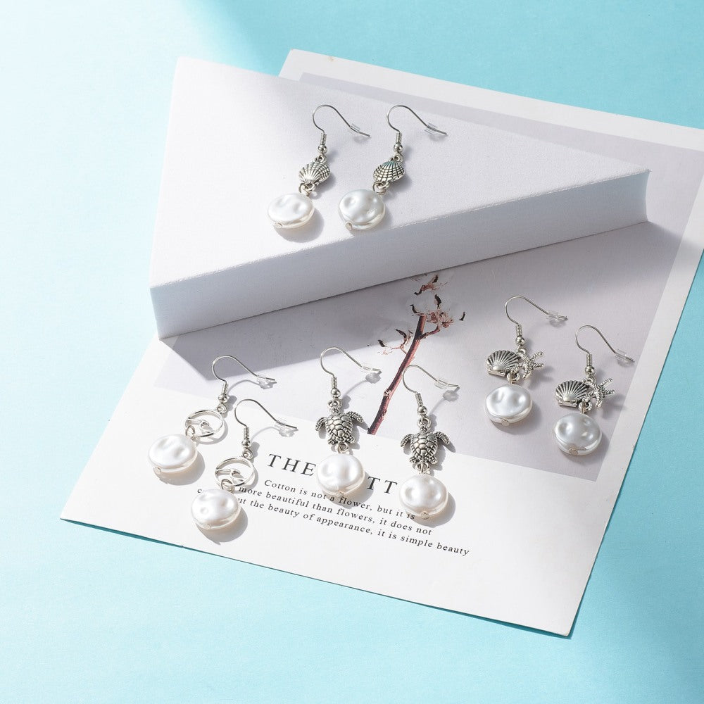 Imitation Flat Pearl Dangle Earrings Evening Wear