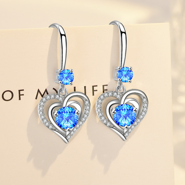 Luxury Double Heart Ocean Dangle Earrings Wife Girlfriend Fiance Gift