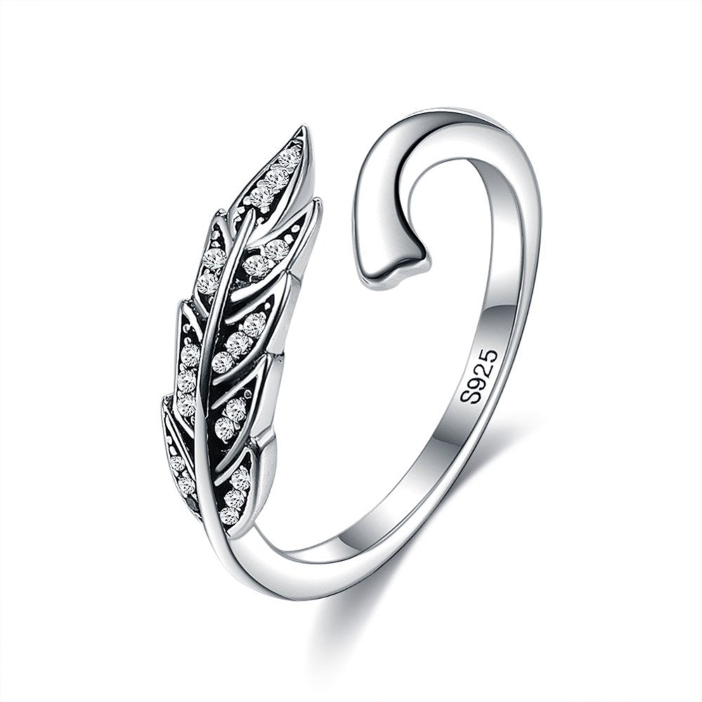 925 Sterling Silver Leaf Encrusted Stem Ring