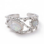 Faux Opal Platinum Open Cuff Ring