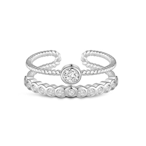 925 Sterling Silver Cuff Double Band Ring