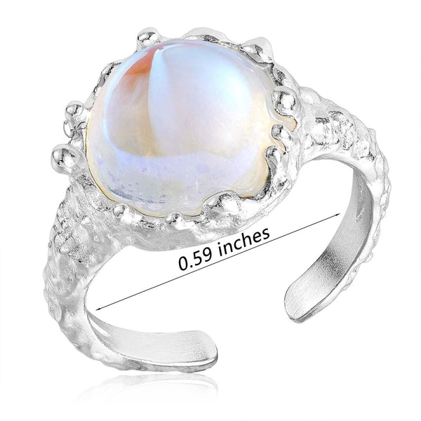 925 Sterling Silver Half Moonstone Ring