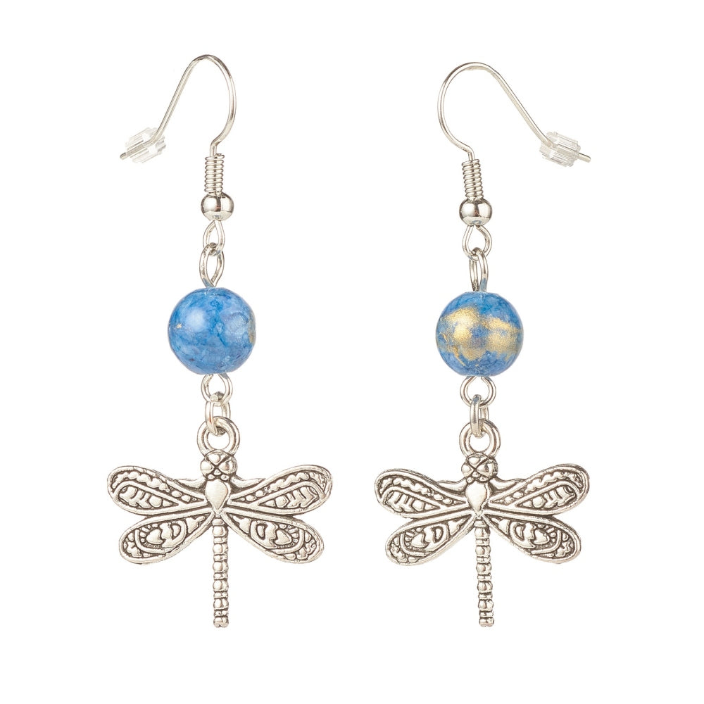 Natural Mashan Jade with Alloy Dragonfly Dangle Earrings