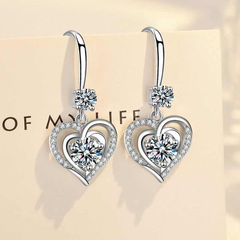 Luxury Double Heart Ocean Dangle Earrings Wife Girlfriend Fiance Gift