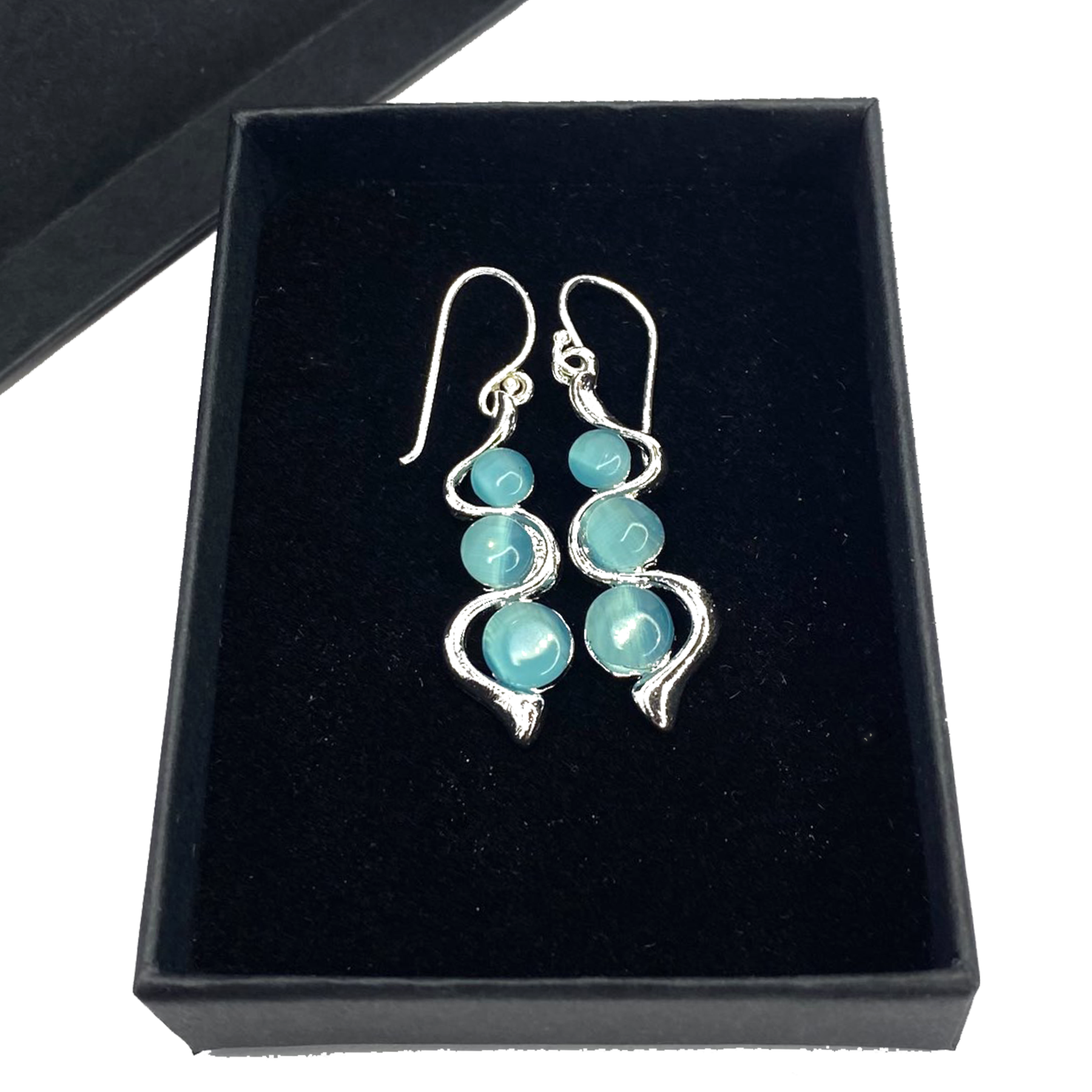 925 Silver Hooks on Blue Moonstone Style Drop Earrings