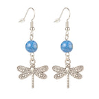 Natural Mashan Jade with Alloy Dragonfly Dangle Earrings