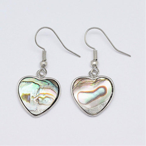 Abalone Paua Shell Heart Dangle Earrings