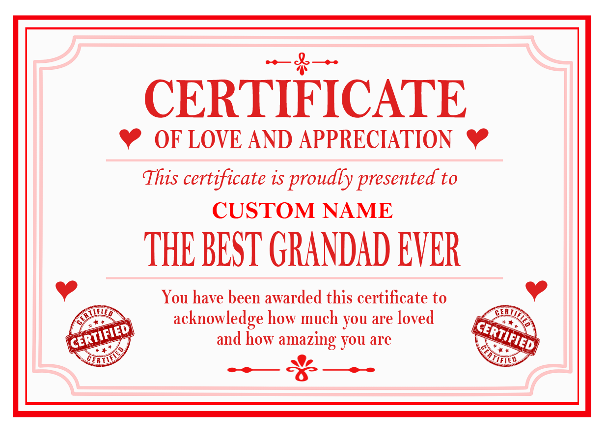 Best Mum, Dad, Brother, Sister, Auntie or Uncle Certificate