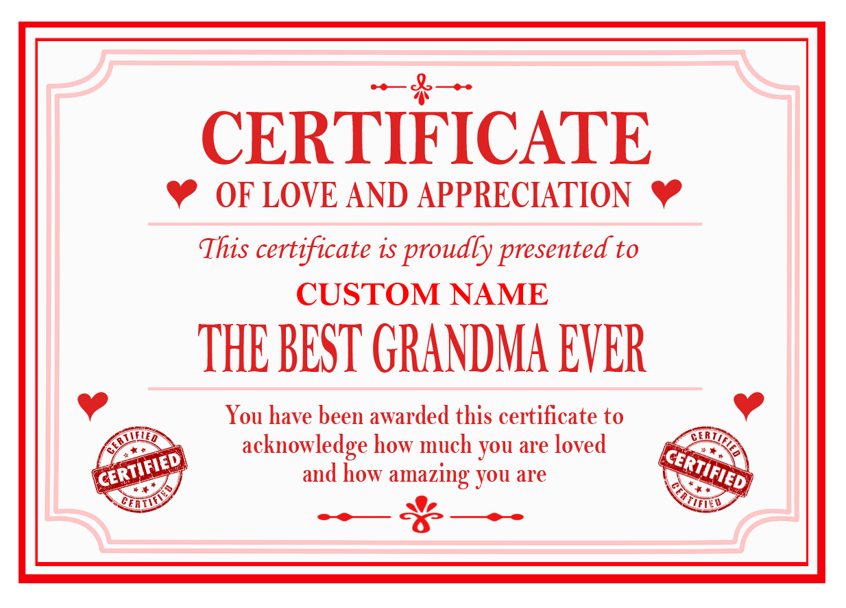 Best Mum, Dad, Brother, Sister, Auntie or Uncle Certificate