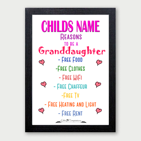 Reasons To Be A Granddaughter Gifts for Girls - Personalised Granddaughter Girl Gifts - Birthday Gifts for Girls, Granddaughter,