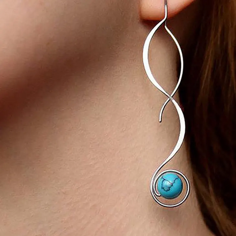 Bohemian Turquoise Stone Swirl Drop Earrings