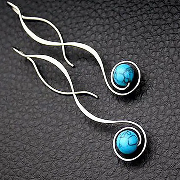 Bohemian Turquoise Stone Swirl Drop Earrings