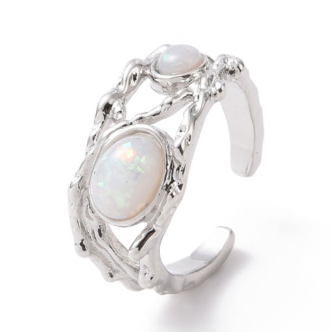 Faux Opal Platinum Open Cuff Ring
