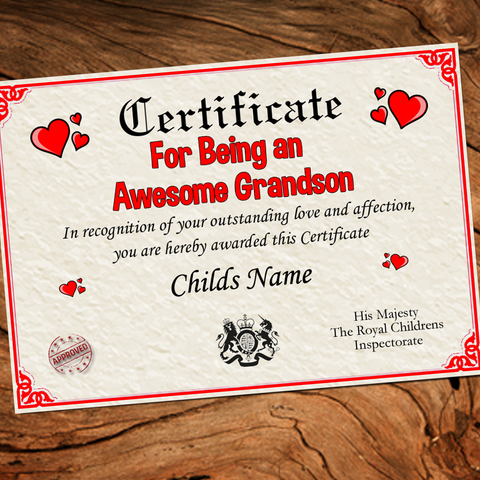 Personalised Awesome Grandson Certificate