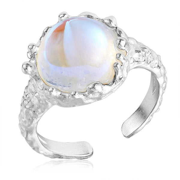 925 Sterling Silver Half Moonstone Ring