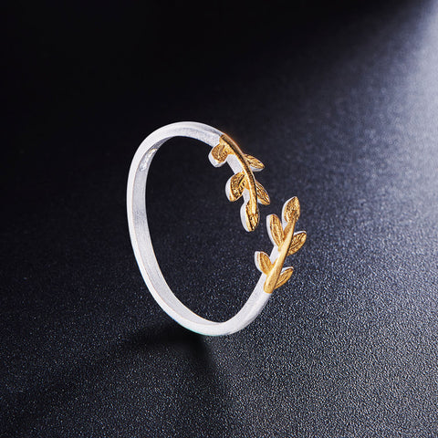 925 Sterling Silver 24K Gold Tipped Leaf Ring