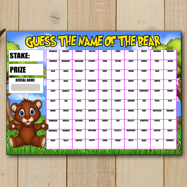 Guess the Name of the Bear Fundraising Game Fete Fayre A4 Gifts
