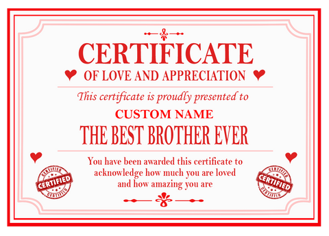 Best Mum, Dad, Brother, Sister, Auntie or Uncle Certificate