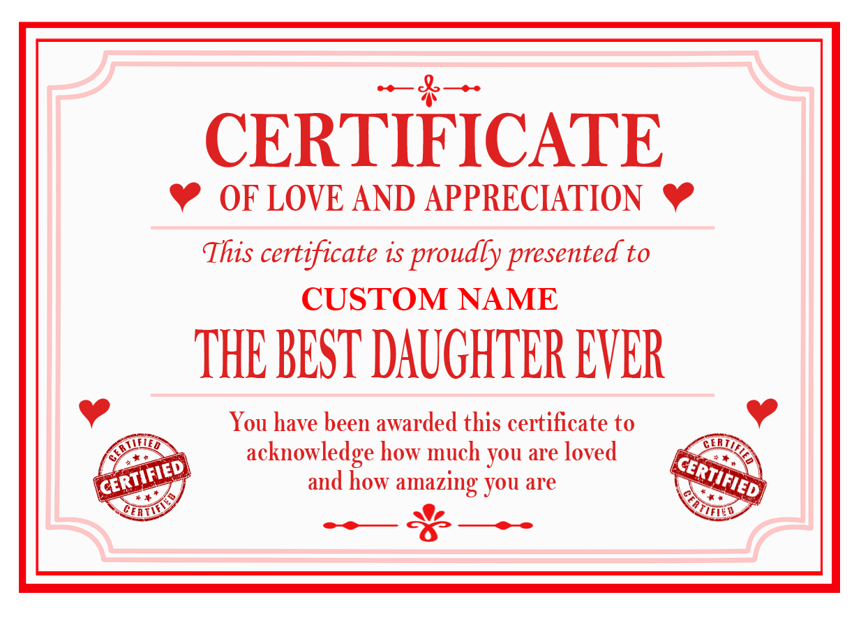 Best Mum, Dad, Brother, Sister, Auntie or Uncle Certificate