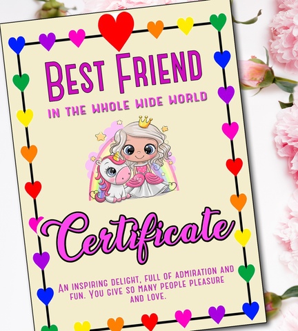 Best Friend Unicorn Princess Certificate