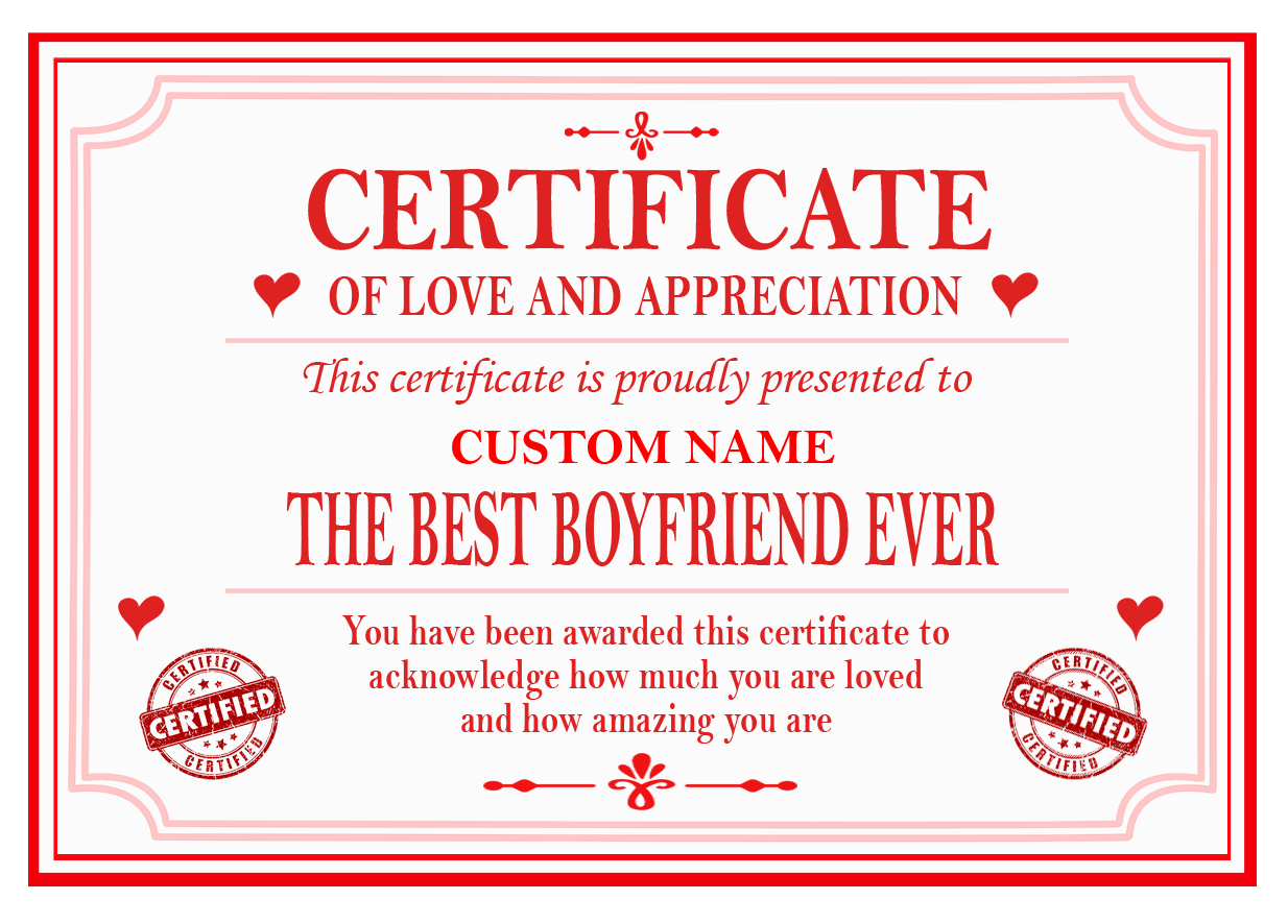 Best - Boyfriend Girlfriend Husband or Wife Certificate