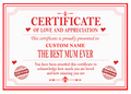 Best Mum, Dad, Brother, Sister, Auntie or Uncle Certificate