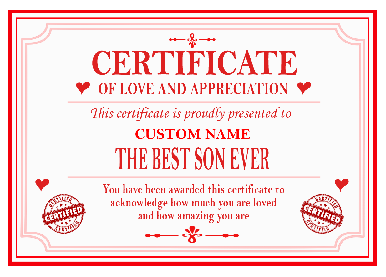 Best Mum, Dad, Brother, Sister, Auntie or Uncle Certificate