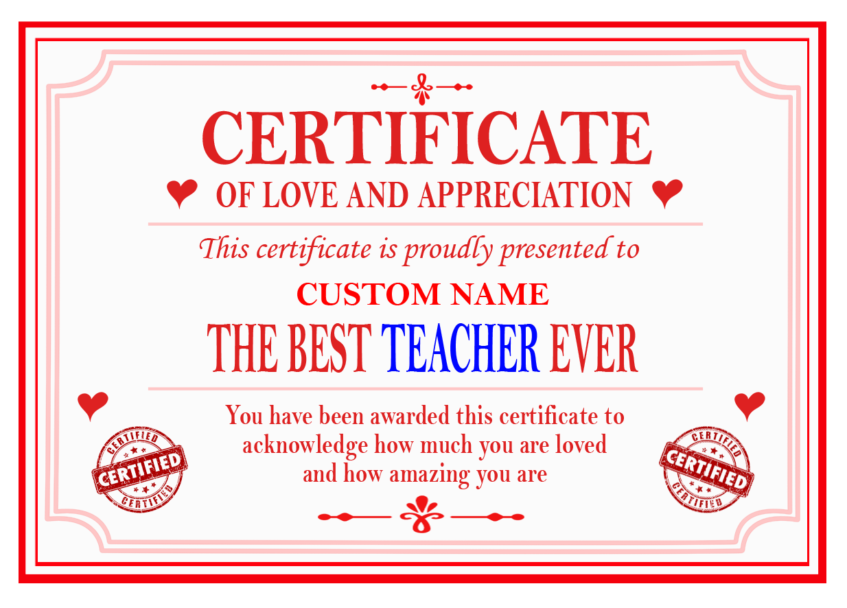 Best Teacher Certificate